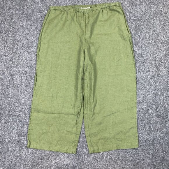 JM Collection Pants Womens Size 14 Green Cropped Wide leg Linen - Picture 1 of 12